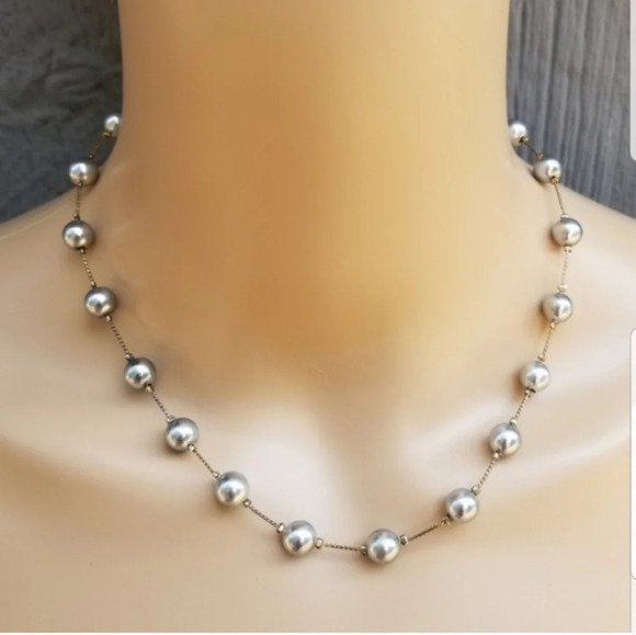 VINTAGE KOREA SILVERTONED FAUX PEARL CHAIN NECKLACE - Picture 1 of 5